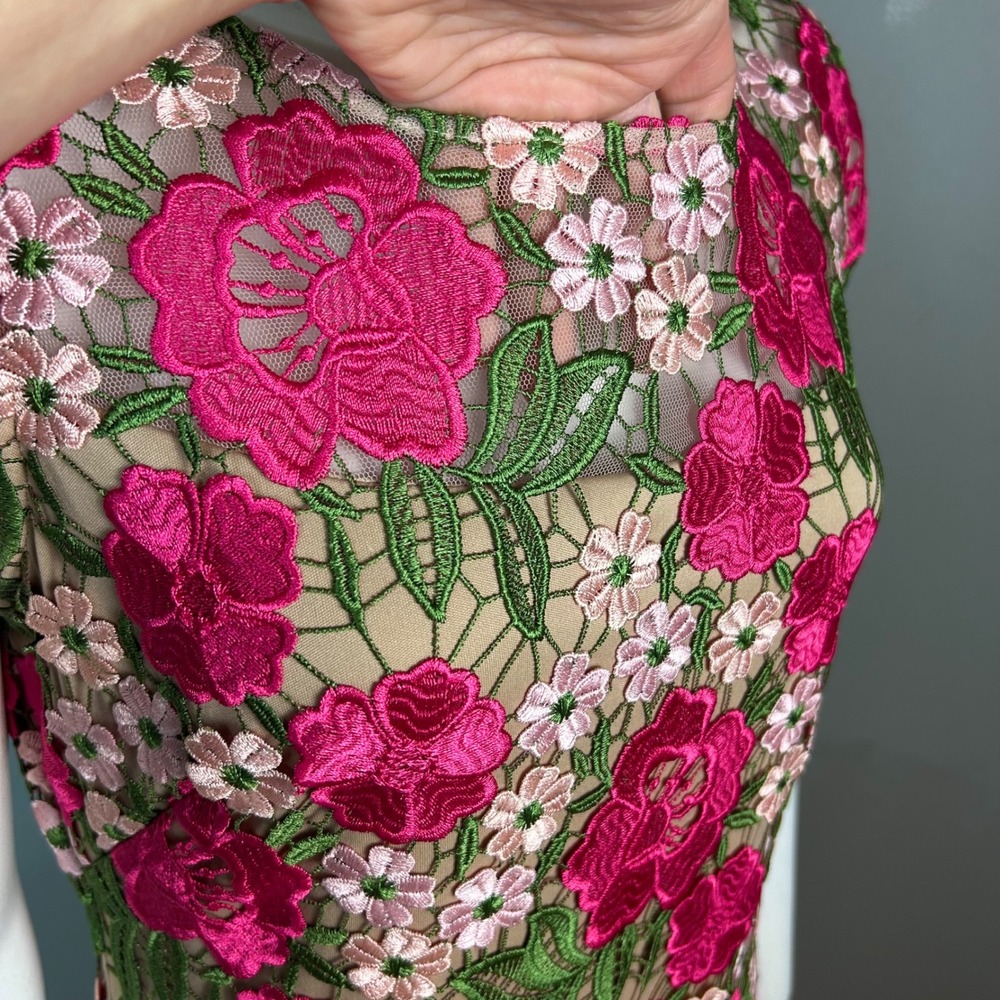 Xscape Floral Embroidered Sheath Dress Size 8 Lace wedding cocktail Formal - Picture 10 of 13